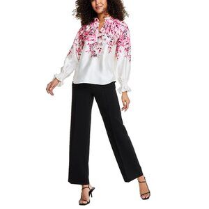 Anne Klein Women's Ruffled-Neck Floral-Print Top Size XL